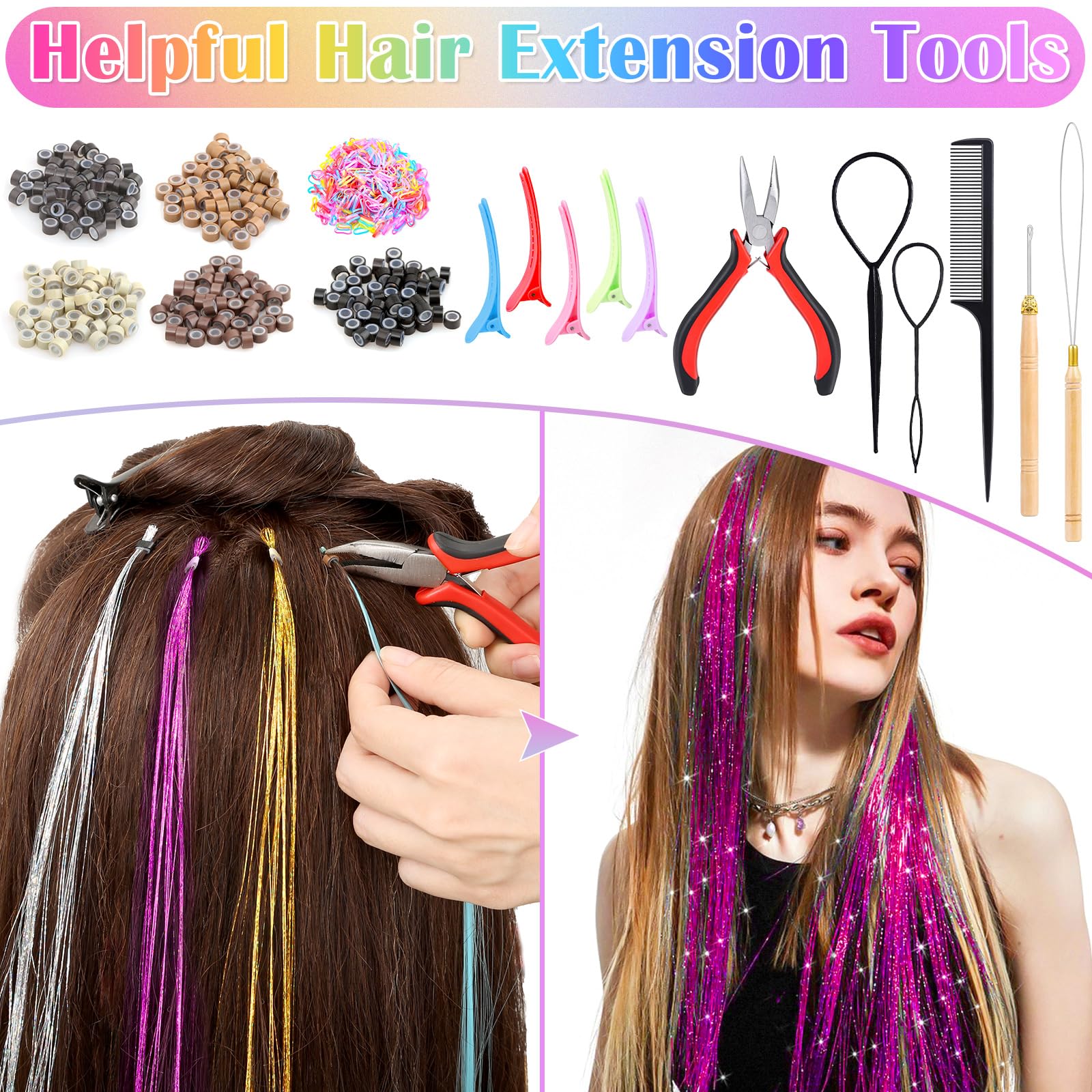 Lezmarket includes two different hair-extension tools for easy application.