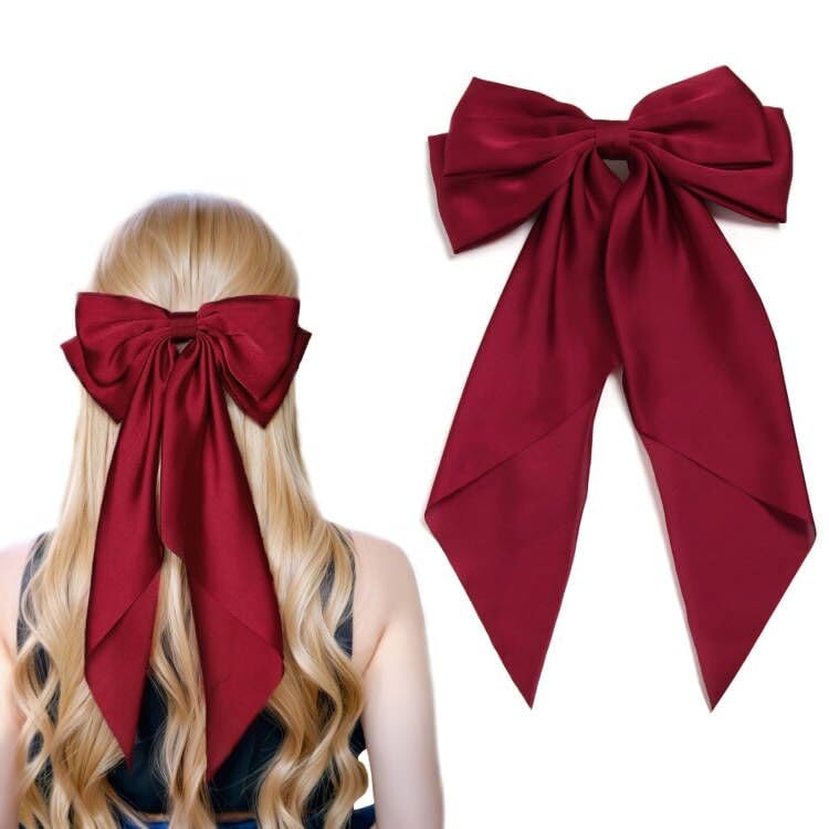 LFOUVRE big burgundy satin bow barrette for secure all-day hold