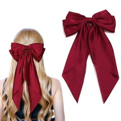 LFOUVRE big burgundy satin bow barrette for secure all-day hold