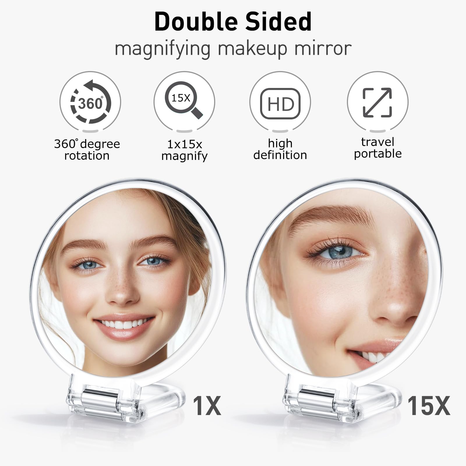LFOYOU 15x magnifying side delivers clear detail for grooming and tweezing.