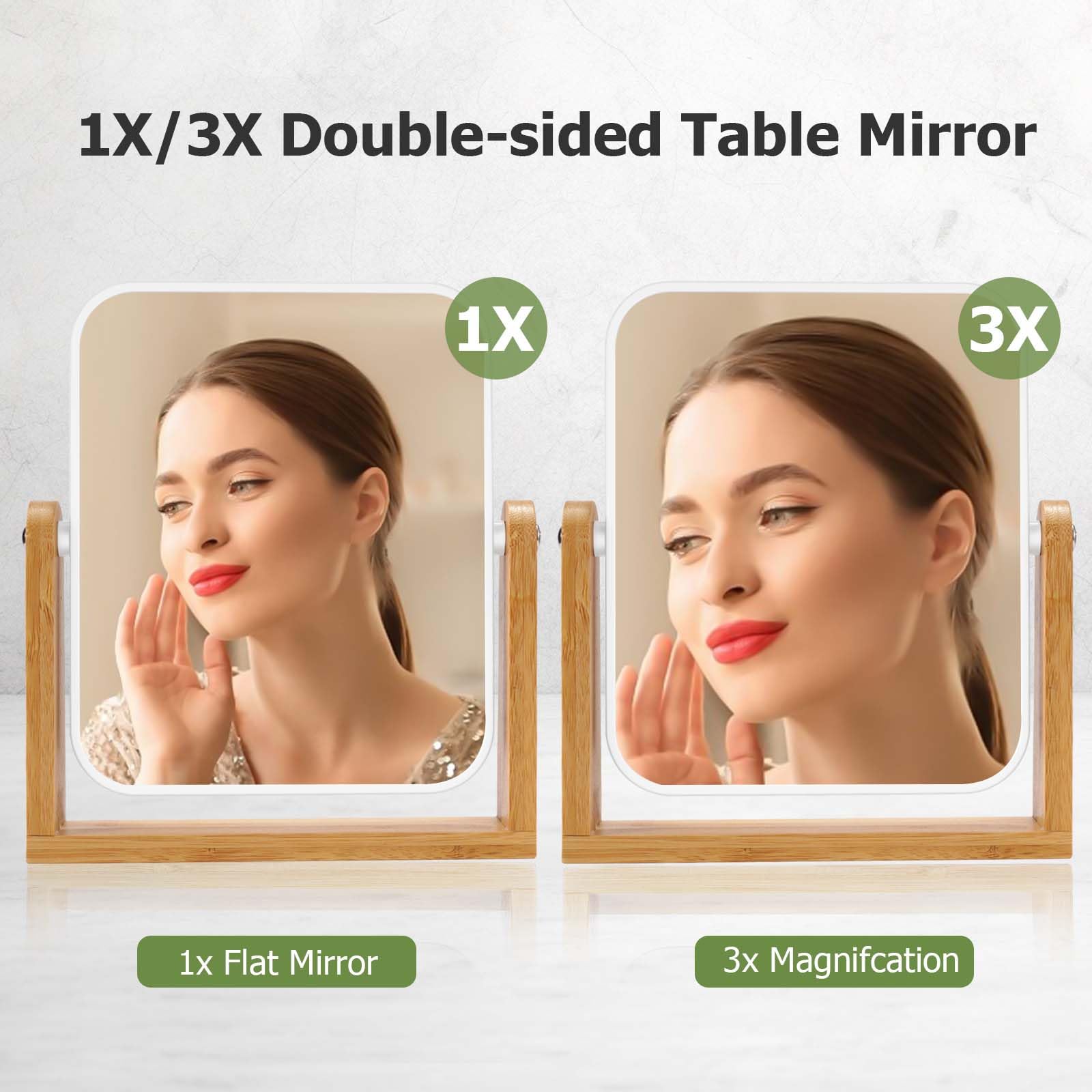 LFOYOU double-sided magnifying mirror 1x-3x for close-up makeup checks.