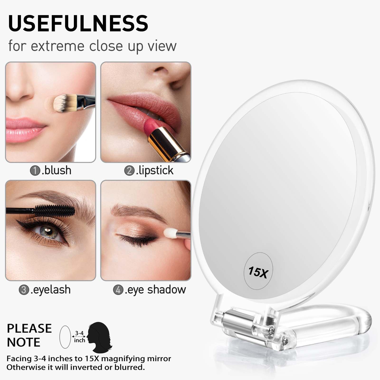 LFOYOU foldable-handle mirror adapts to hand-held, tabletop, and hanging uses.