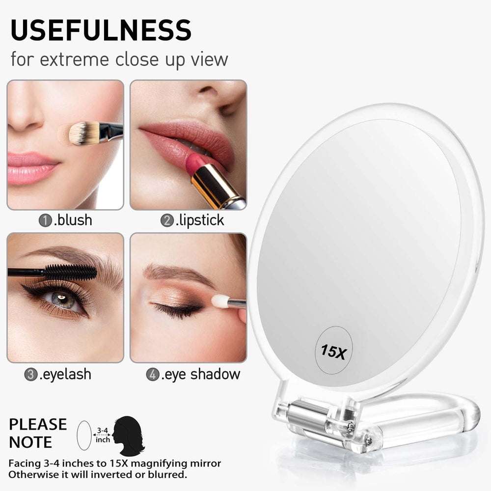 LFOYOU foldable-handle mirror adapts to hand-held, tabletop, and hanging uses.