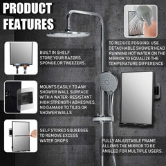 LFOYOU adhesive hooks secure the mirror on smooth shower surfaces for easy mounting.