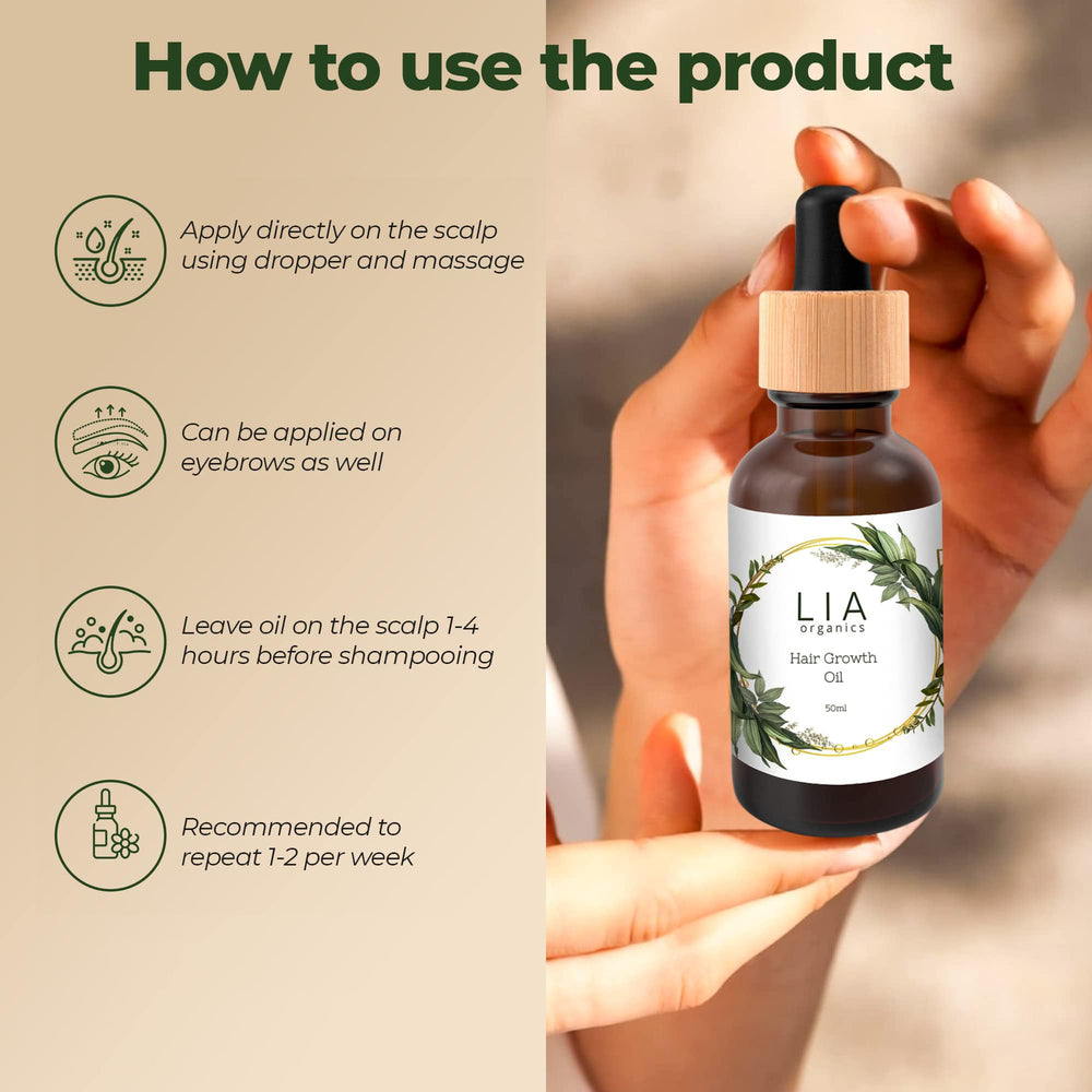 Ingredients highlight pumpkin seed and amla oils in Lia Organics Hair Growth Oil