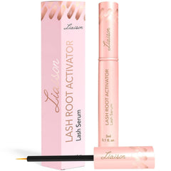 Liaison Lash Growth Serum bottle closeup highlighting peptide-rich formula for longer, healthier lashes.