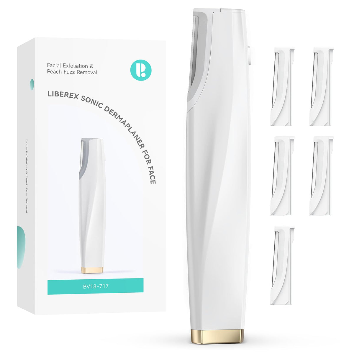Liberex Sonic Dermaplaning Tool front view for at-home exfoliation and peach fuzz removal