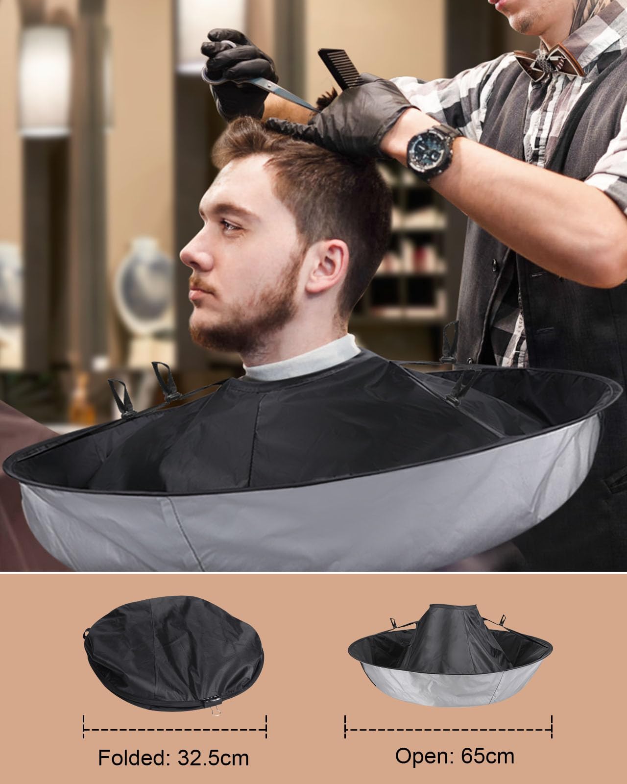 Lictin Barber Cape with umbrella reverse design for cleaner floors.