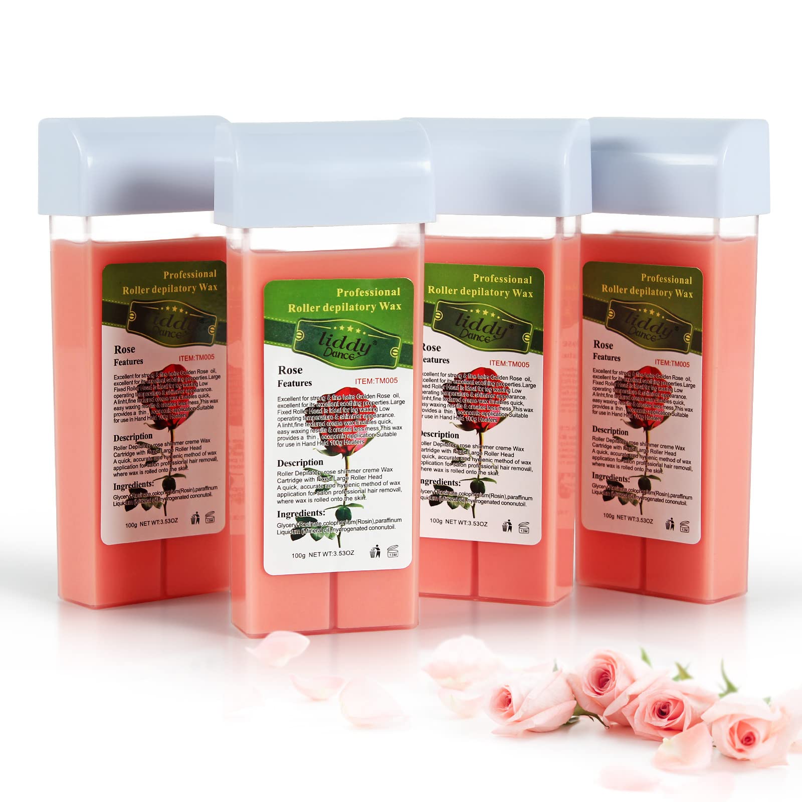 Liddy Dance rose roll-on wax cartridges four pack for at home waxing