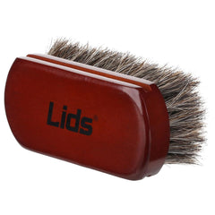 Lids Premium Horsehair Hat Brush close-up shows soft bristles lifting dust for hats