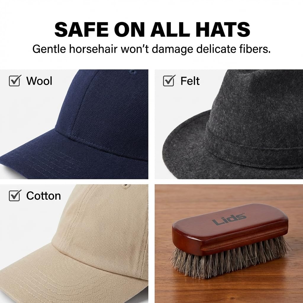 Lids Premium Horsehair Hat Brush cleans cowboy hats without scratching