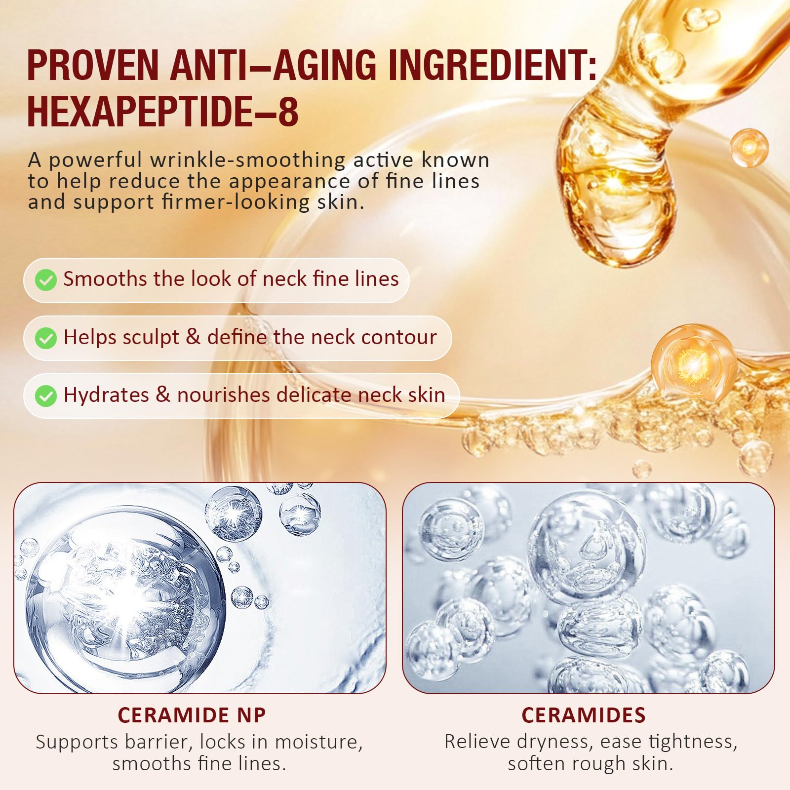 Liefiet AH-8 neck cream packaging in a premium golden bottle