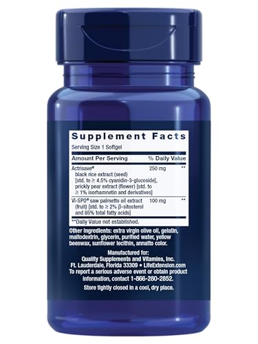 Life Extension Hair Growth para Hombres, etiqueta con información de ingredientes clave.