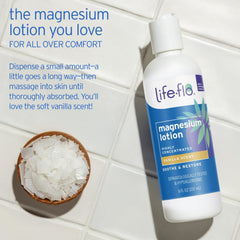 LIFE-FLO Loción de Magnesio ofrece absorción rápida y piel suave.