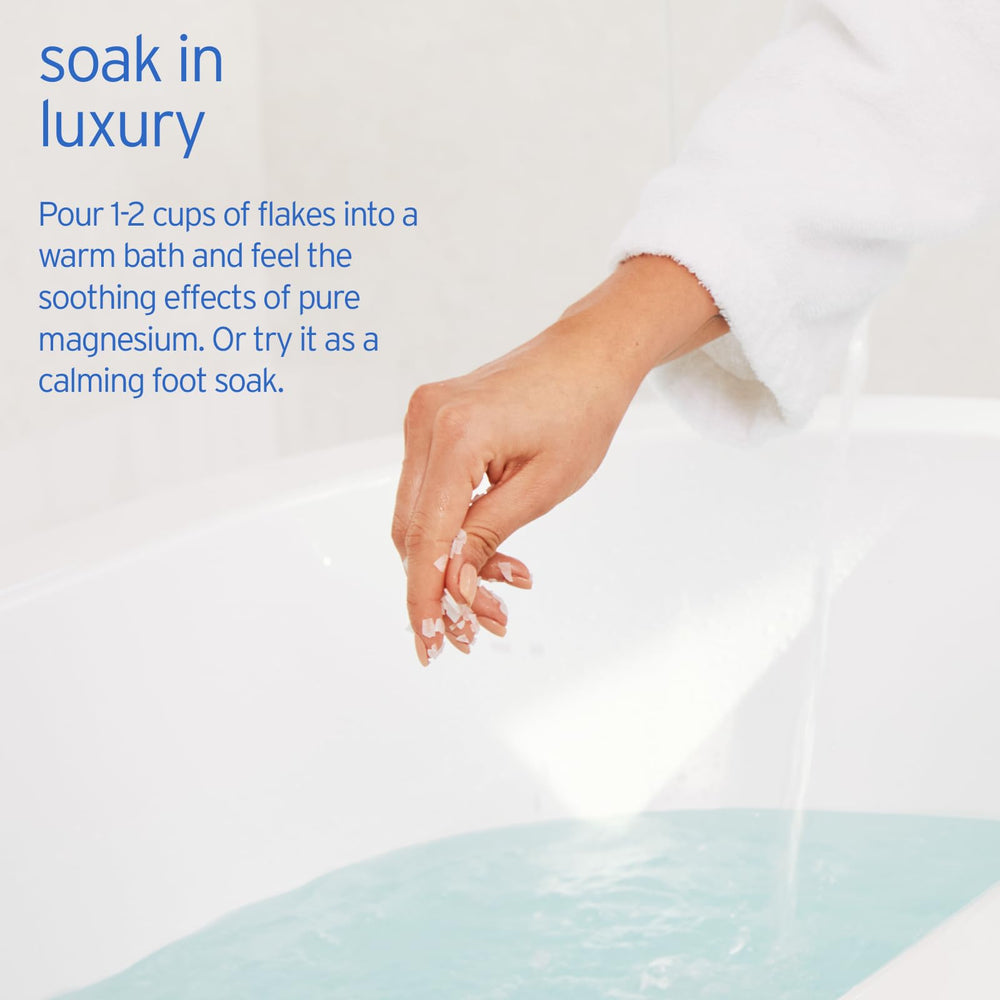 LIFE-FLO Pure Magnesium Bath Flakes envase GMP garantiza calidad y consistencia.