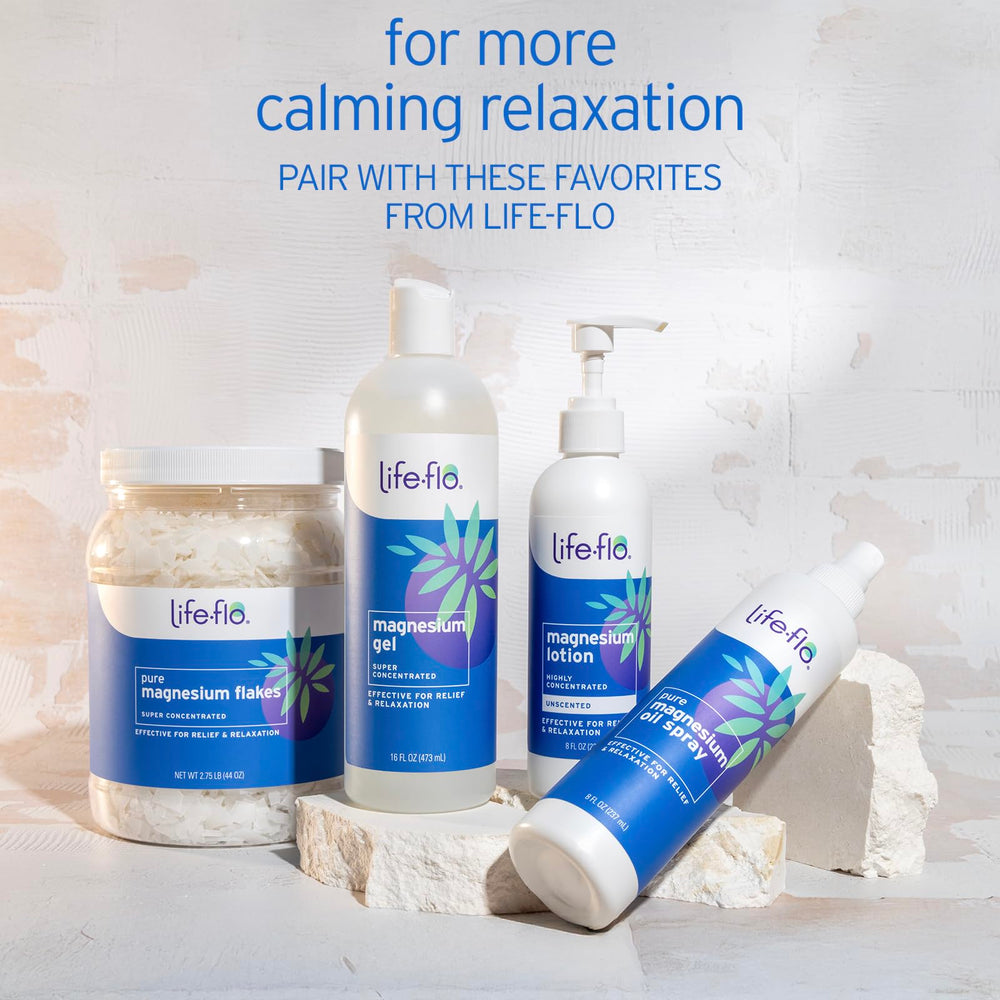 LIFE-FLO Pure Magnesium Bath Flakes para baño nocturno favorece descansar músculos cansados.