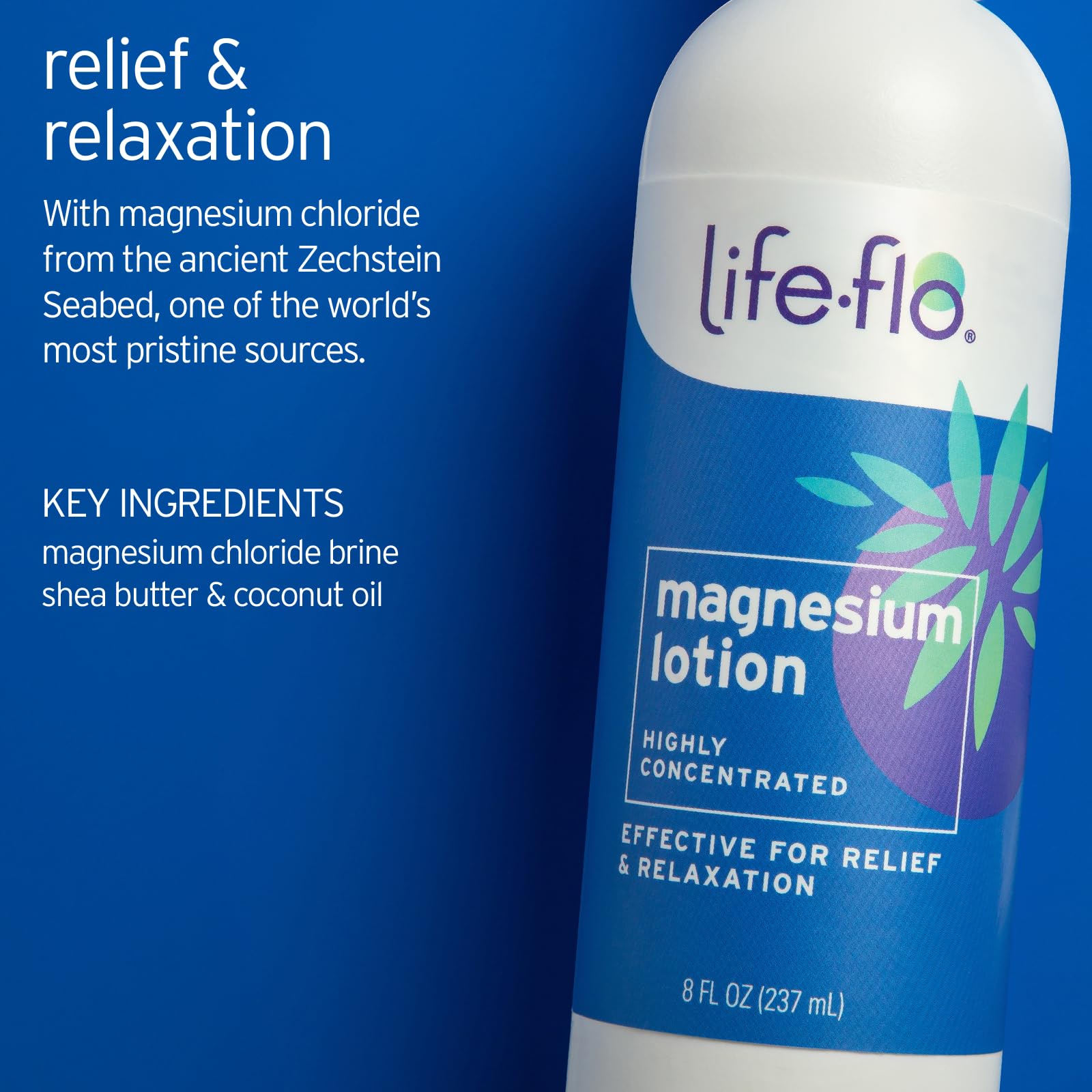 LIFE-FLO Pure Magnesium Oil Spray unscented 8oz bottle close-up for fast absorption