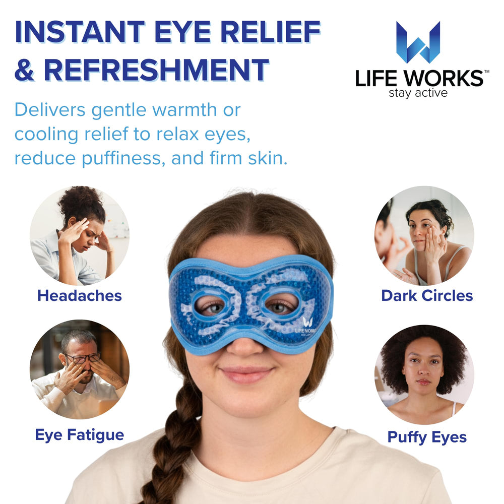 LIFE WORKS mascarilla de ojos gel con doble textura para uso diario.