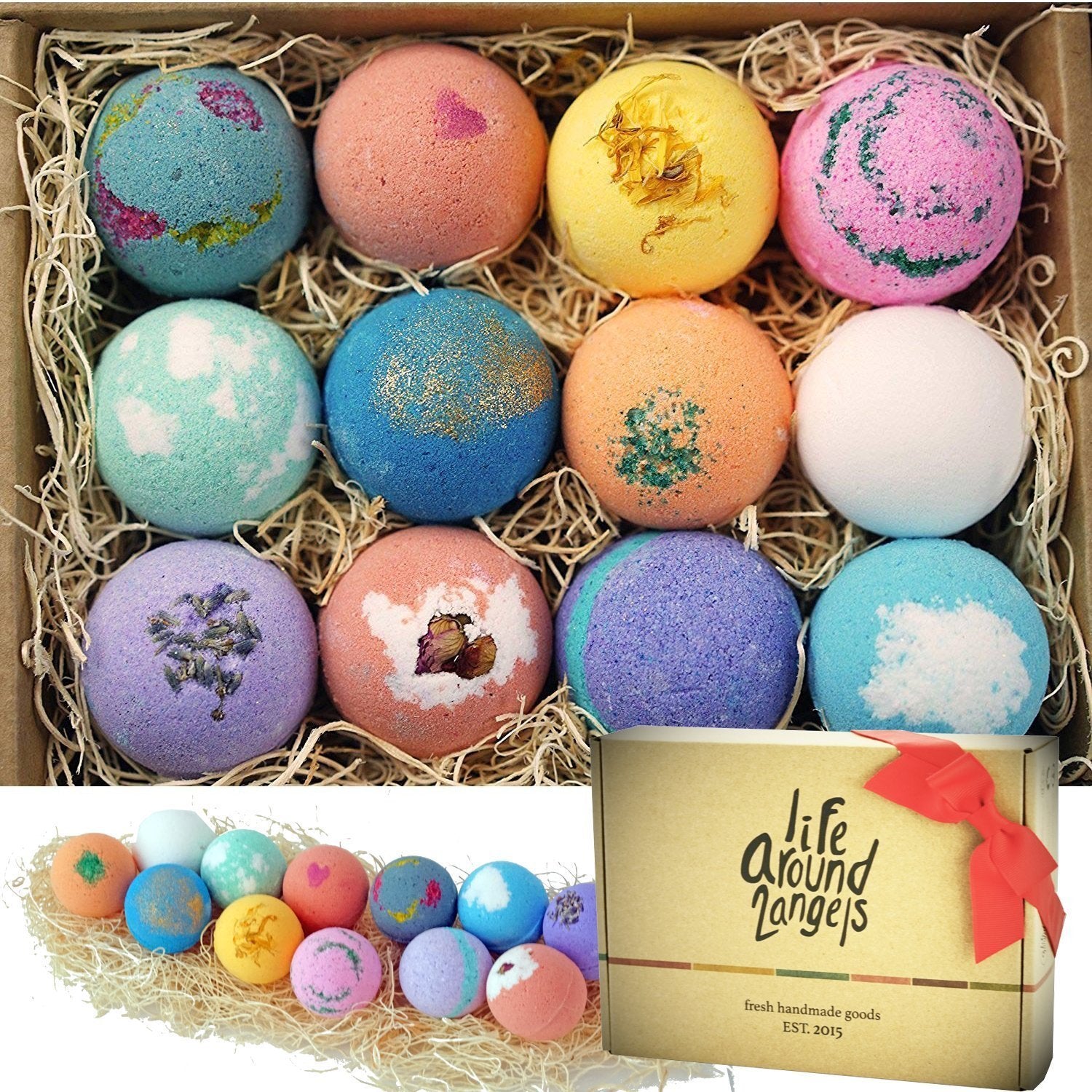 LifeAround2Angels bath bombs gift set with colorful fizz for a relaxing soak
