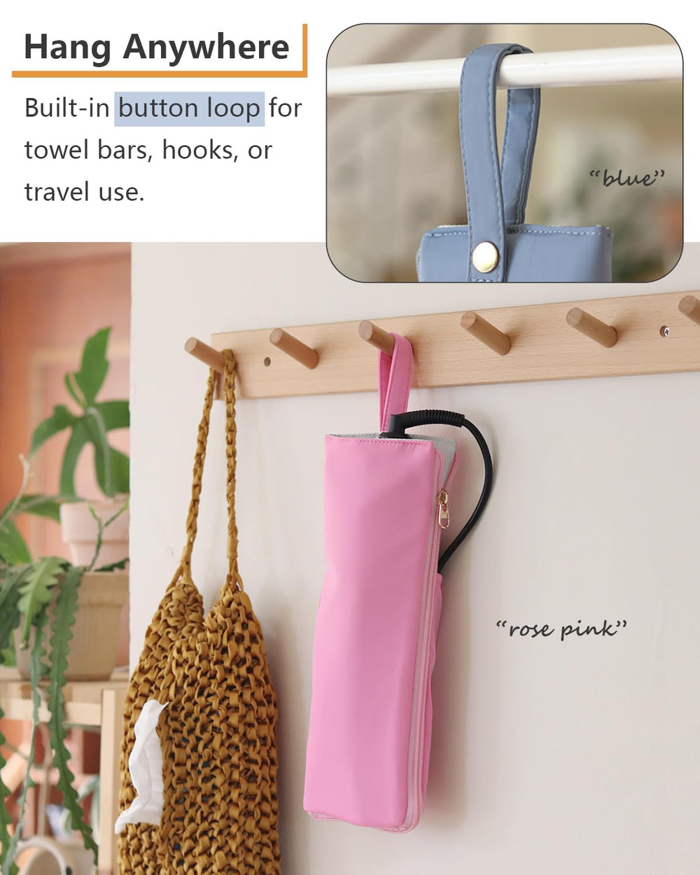 Lifeplus pink back pocket stores cords and clips neatly.