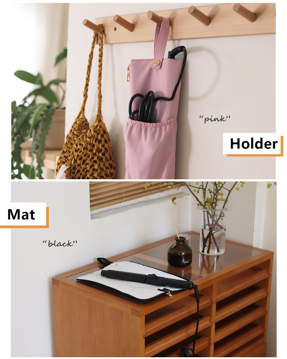 Lifeplus pink holder-mat laid flat, protecting surfaces while hot tools cool.