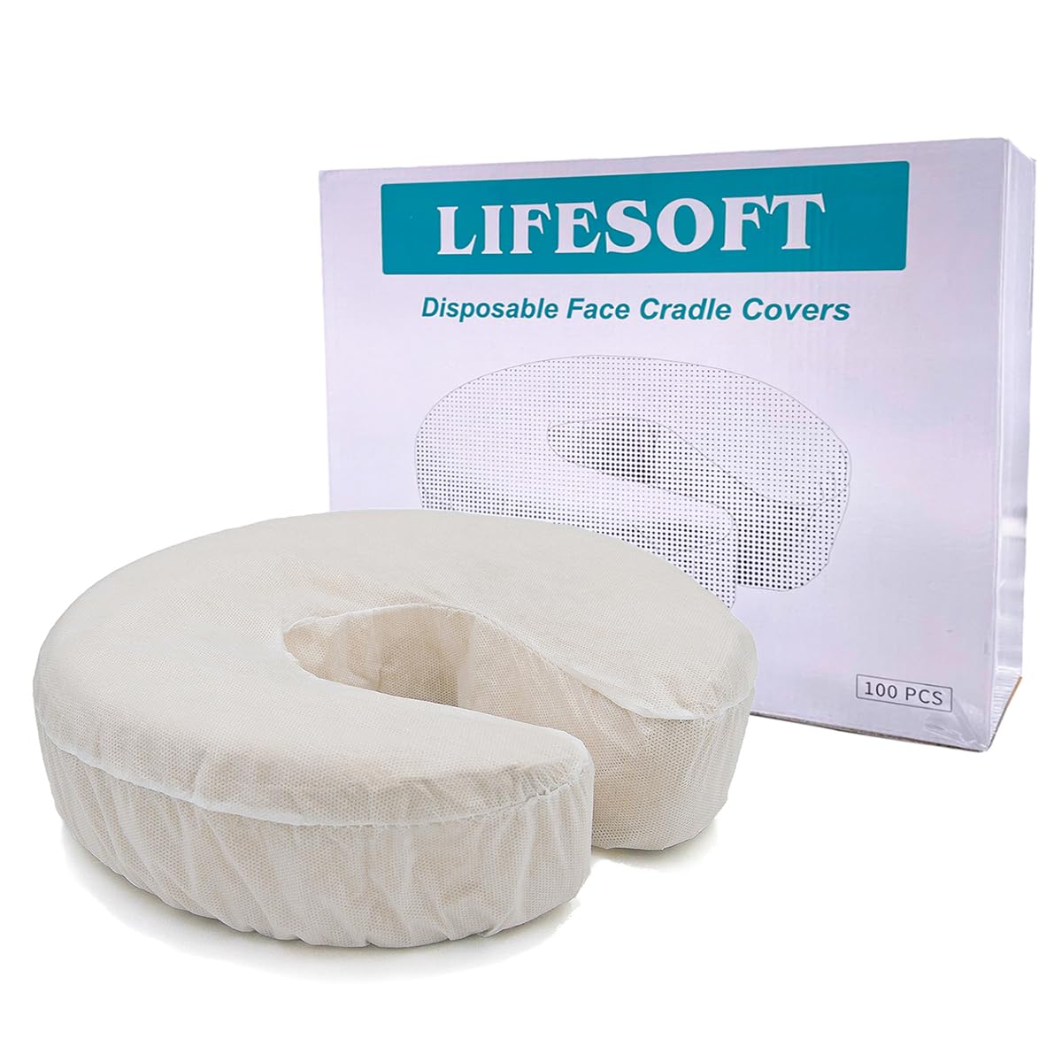 LIFESOFT disposable face cradle cover pack 100 keeps equipment sanitary for spa sessions.