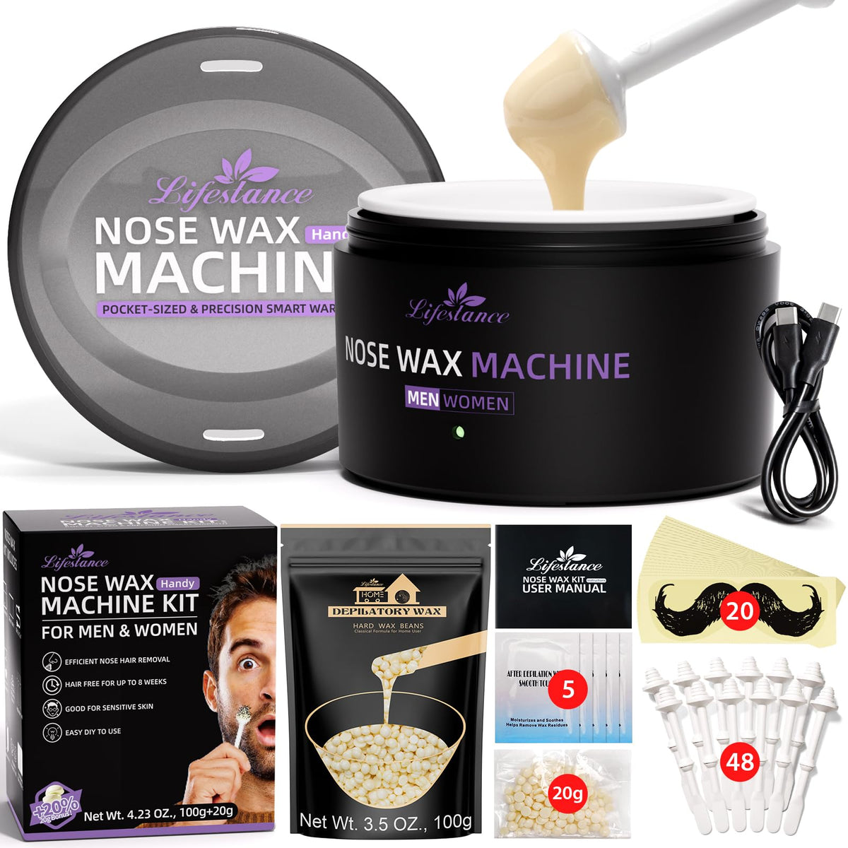 Lifestance Nose Wax Kit with USB-C heater enables quick at-home waxing.