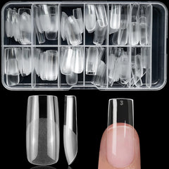 Lifextol square gel nail tips collection showing clear medium-length extensions for DIY manicures.