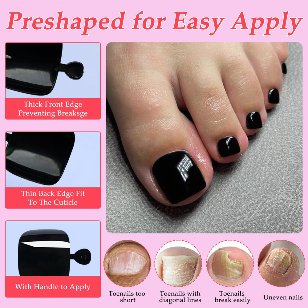 Uñas Lifextol pre-pintadas en negro, estilo listo para usar.