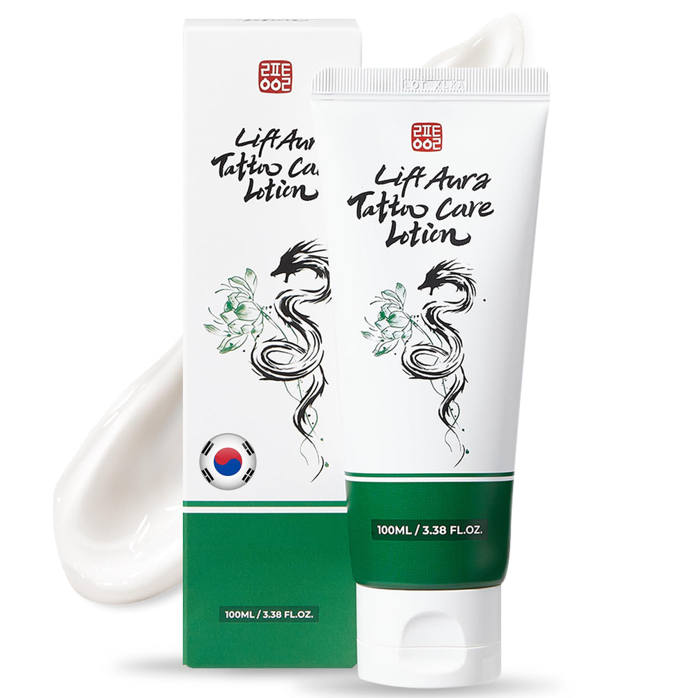 LiftAura: tubo de cuidado de tatuajes, aplicación rápida y suave para confort diario.