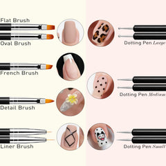 Light Rain liner brushes deliver crisp lines for French tips.