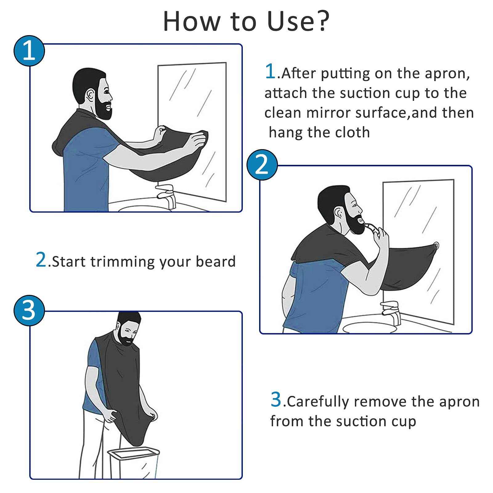 Likeny Beard Bib Apron made of high-fiber nylon, durable and washable.