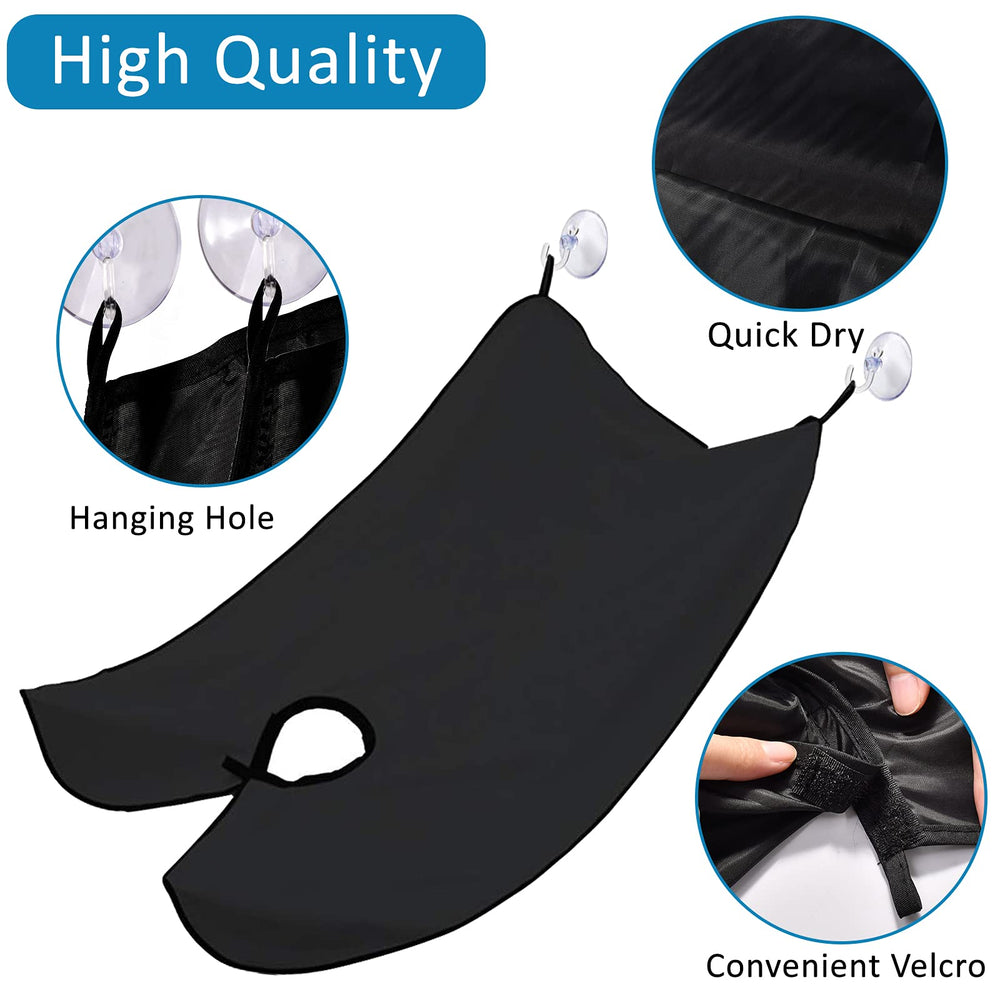 Likeny Beard Bib Apron suction cups securing to mirror during grooming.