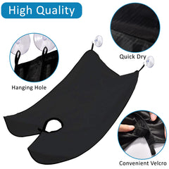 Likeny Beard Bib Apron suction cups securing to mirror during grooming.