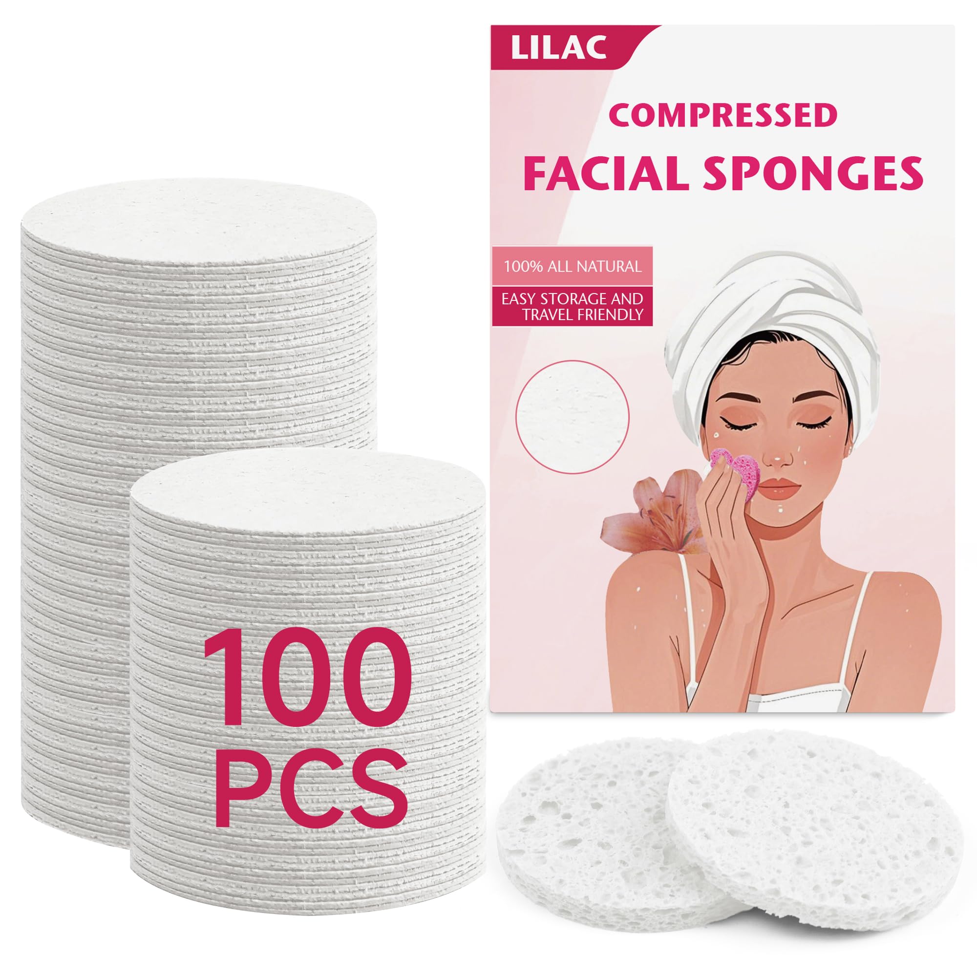 LILAC compressed facial sponges pack for travel and cleansing
