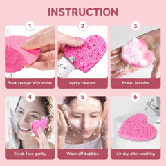 LILAC pink heart sponge expands when wet for gentle cleansing.