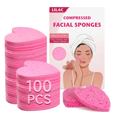 LILAC pink heart sponges pack compressed for travel cleansing.