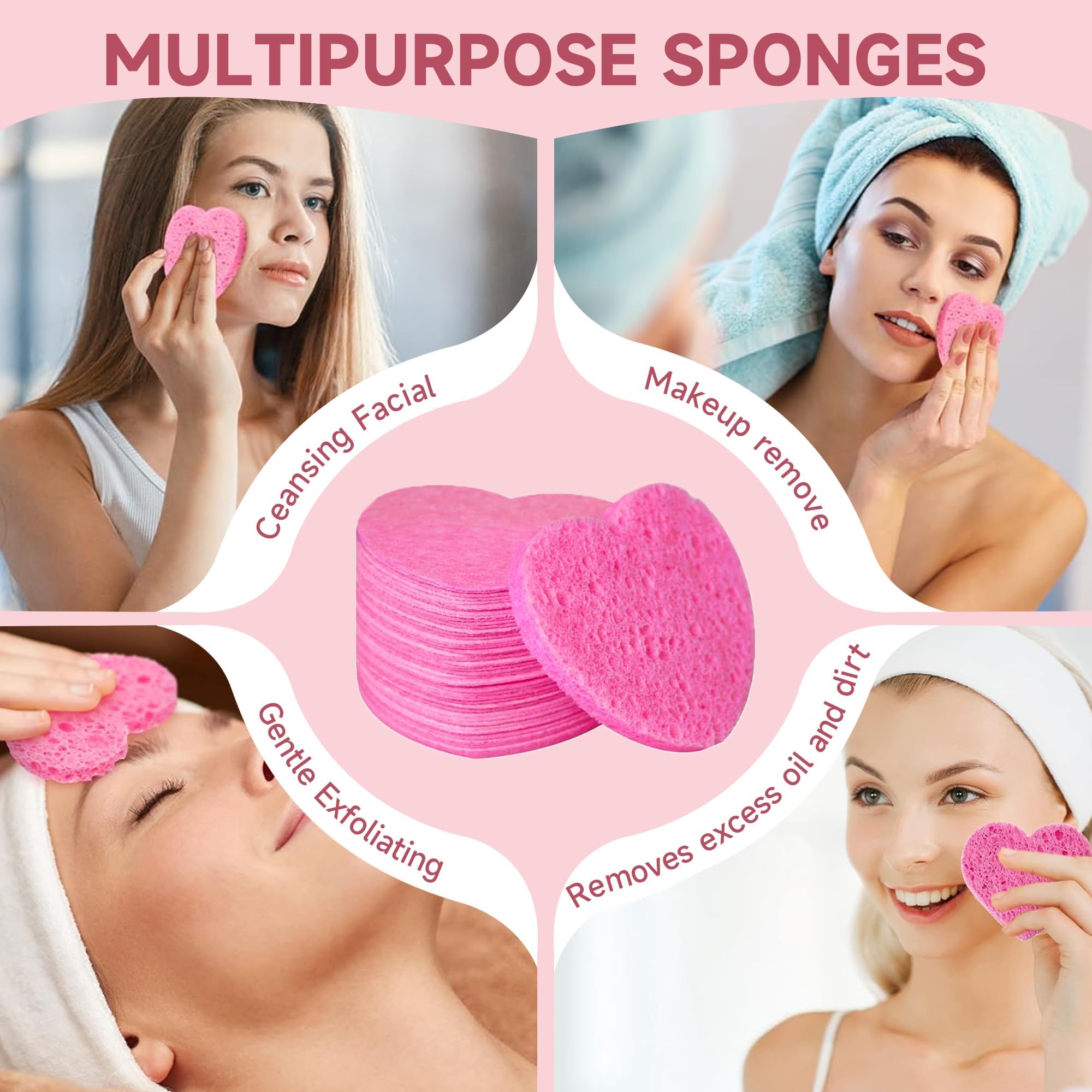 LILAC pink heart sponges stacked for easy storage.