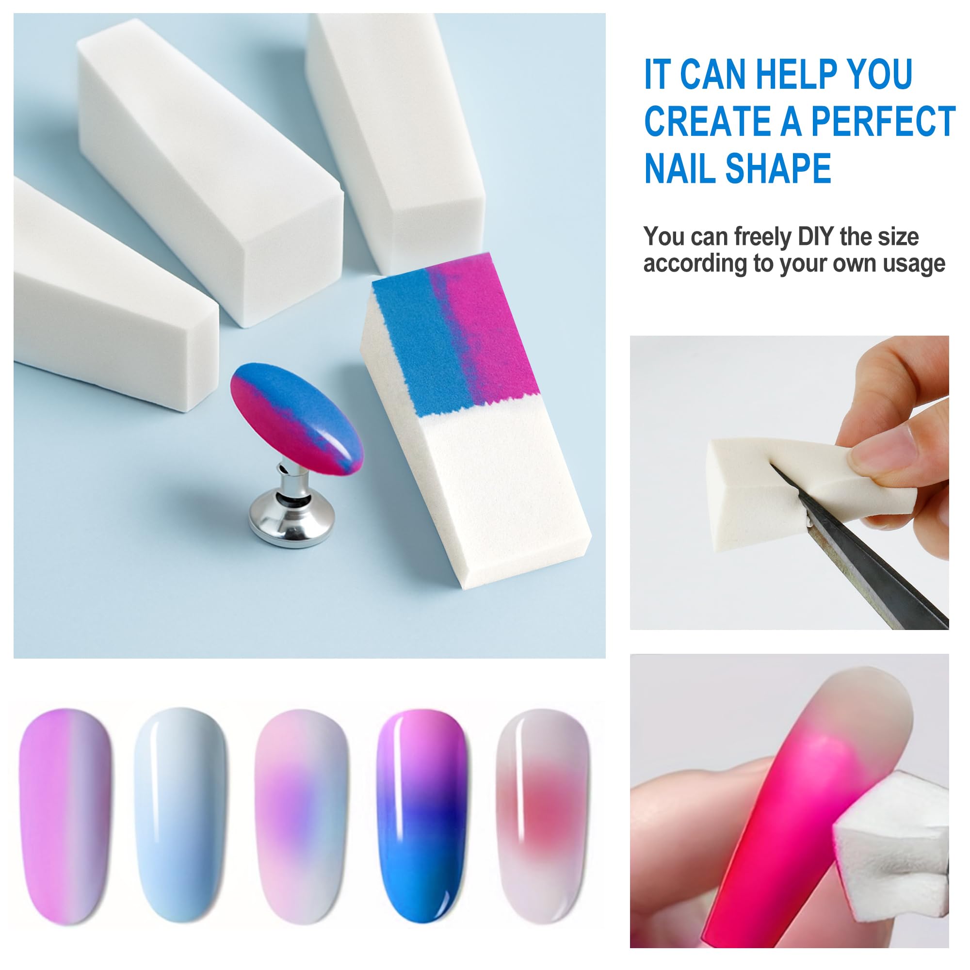 Lilac precision sponges help control makeup in hard-to-reach areas.