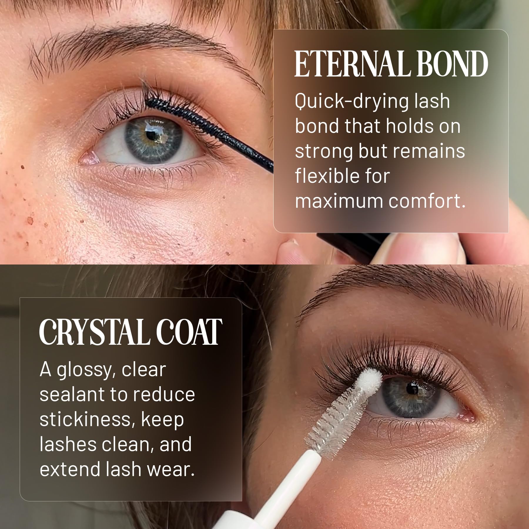 Lilac St Lash Crystal Coat being sealed onto lash tips.