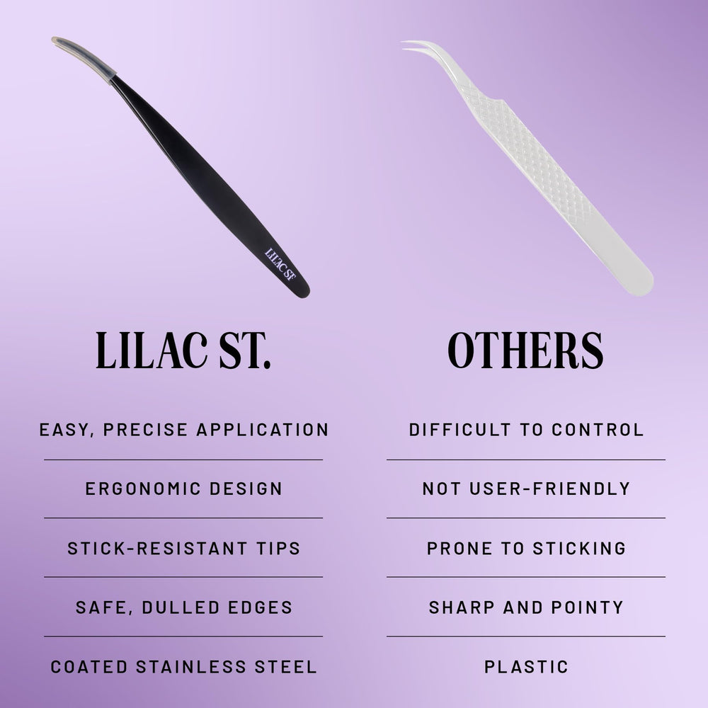 Lilac St lash applicator dulled tips ensure safe handling with delicate lash clusters.