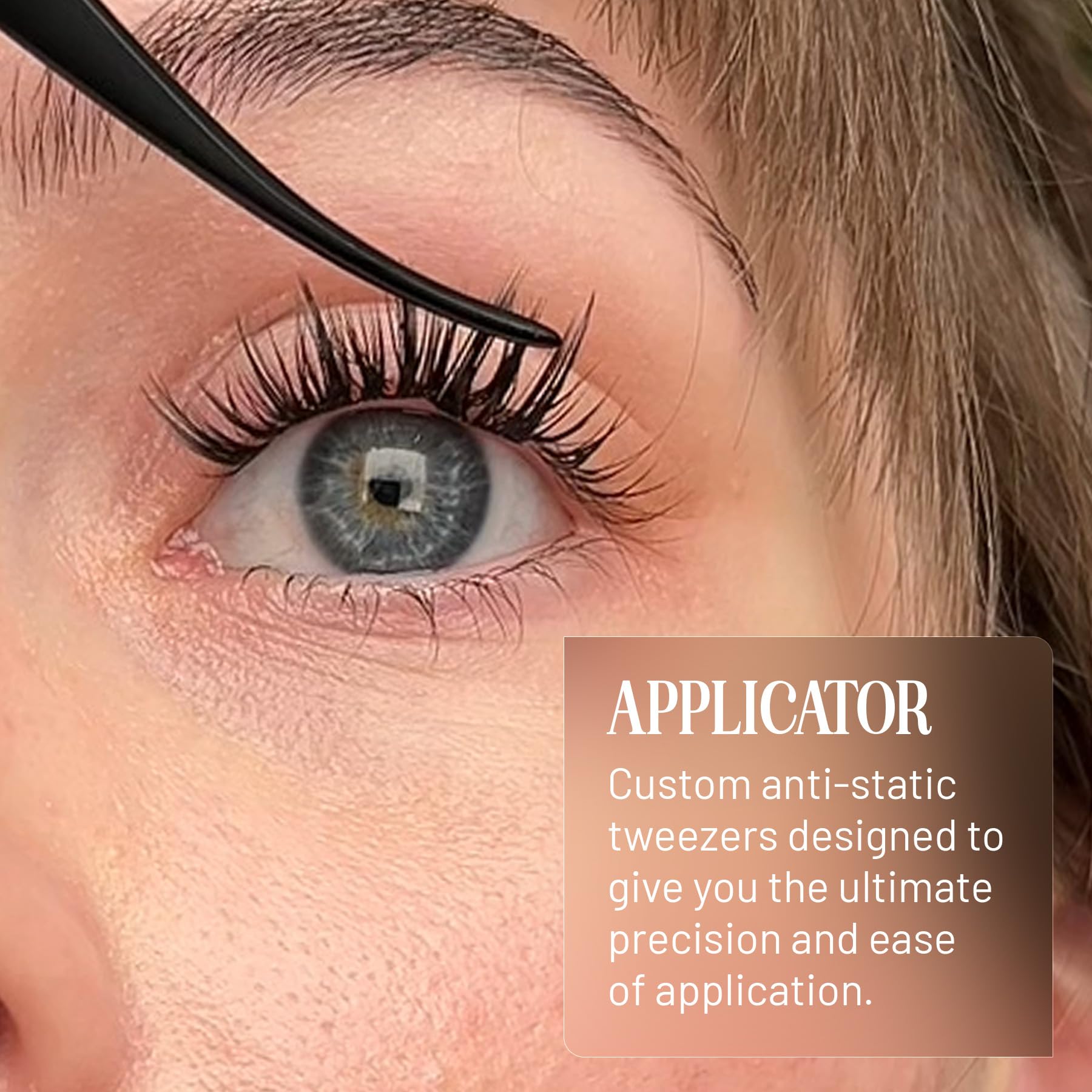 Lilac St lash applicator plasma-coated handle provides steady control during lash application.