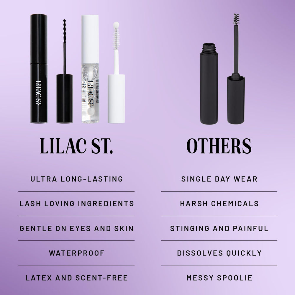 Lilac St lash wisps positioned beneath natural lashes for fullness.