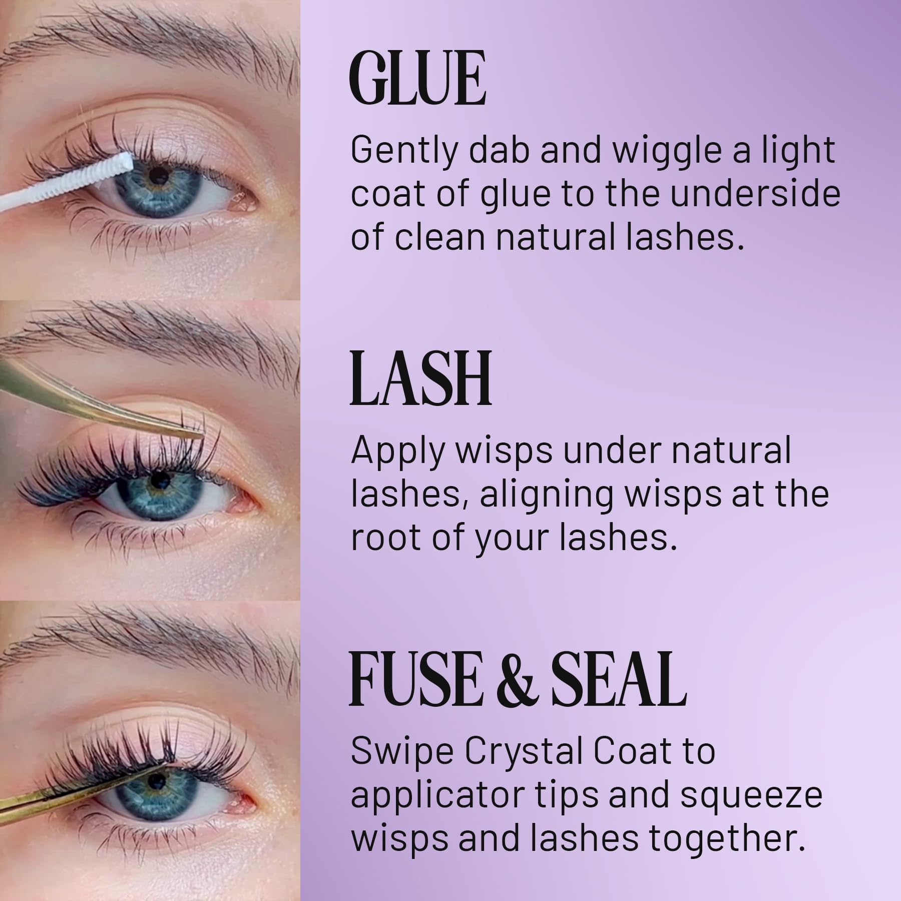 Lilac St Originals Korean Silk PBT fibers highlighted for premium lash feel.