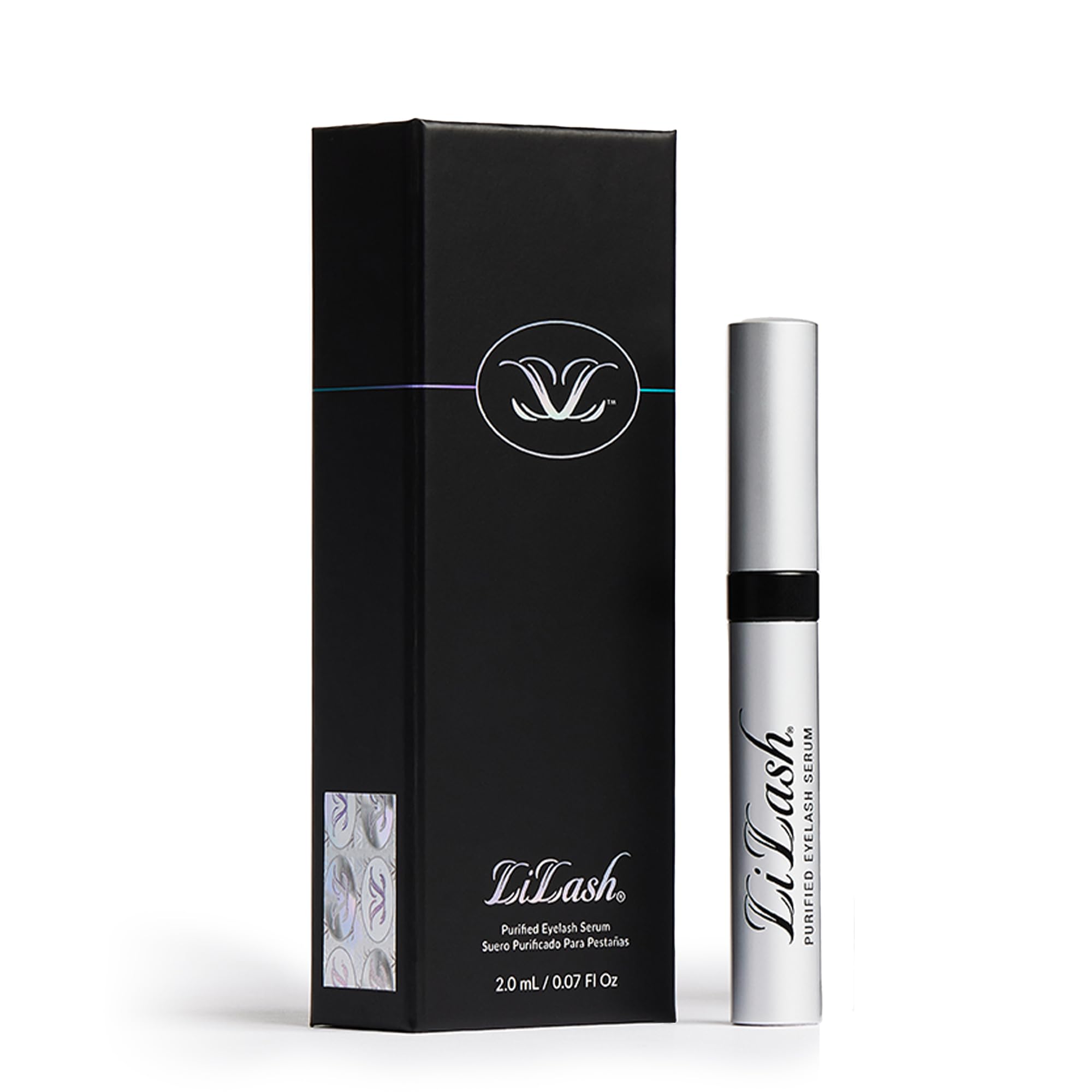 LiLash purified eyelash serum bottle close-up showing premium packaging for healthier lashes