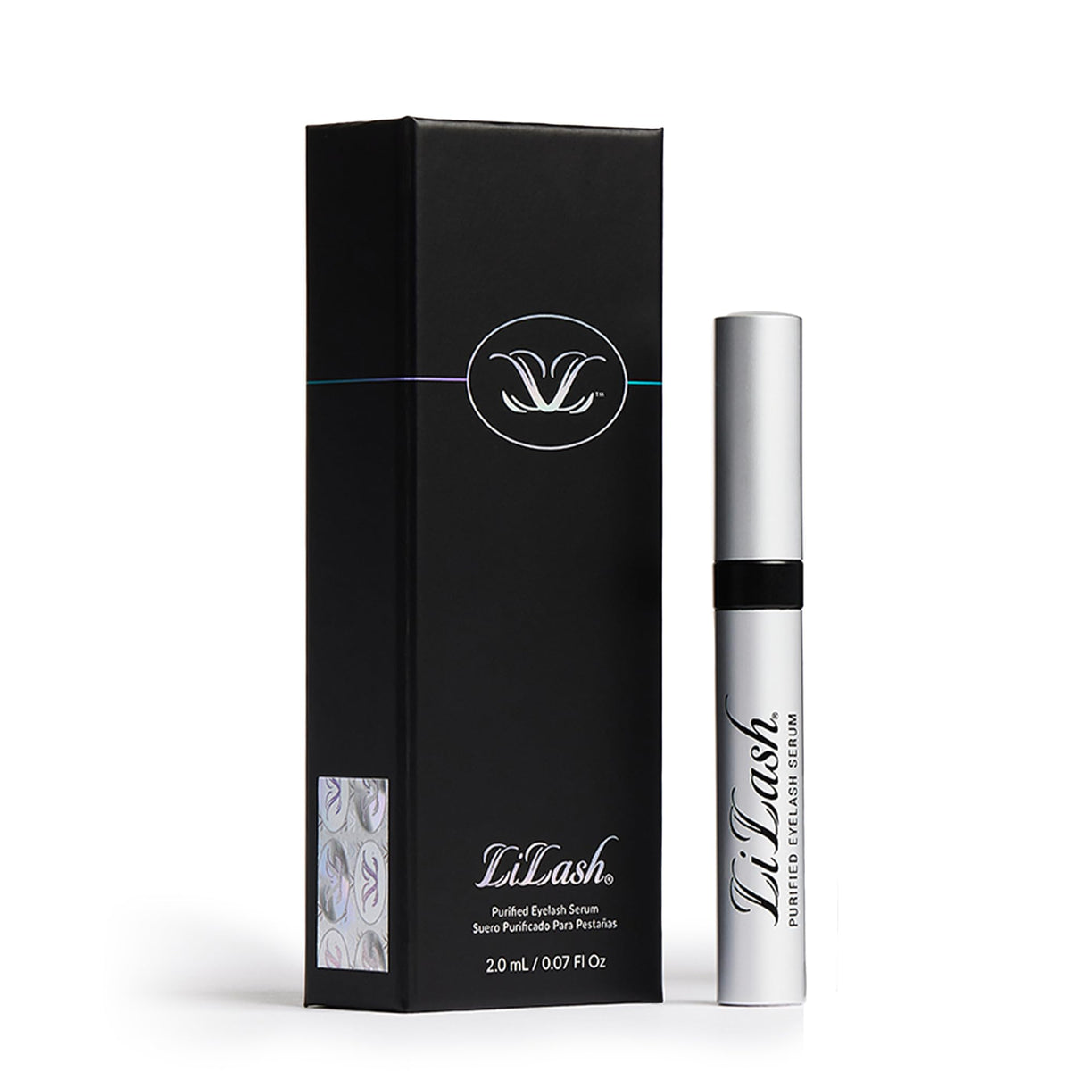 LiLash purified eyelash serum bottle close-up showing premium packaging for healthier lashes