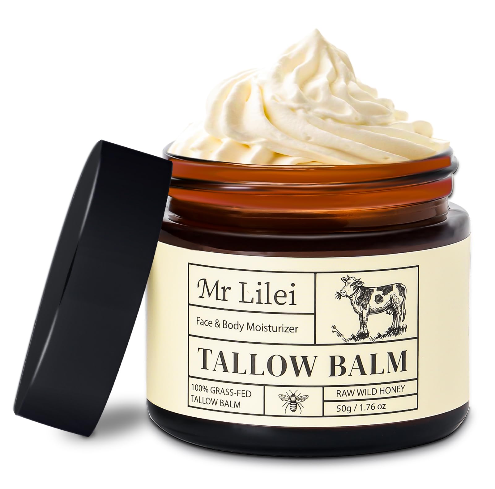 Lilei Beauty grasa de res con textura batida, hidratación profunda para piel seca.