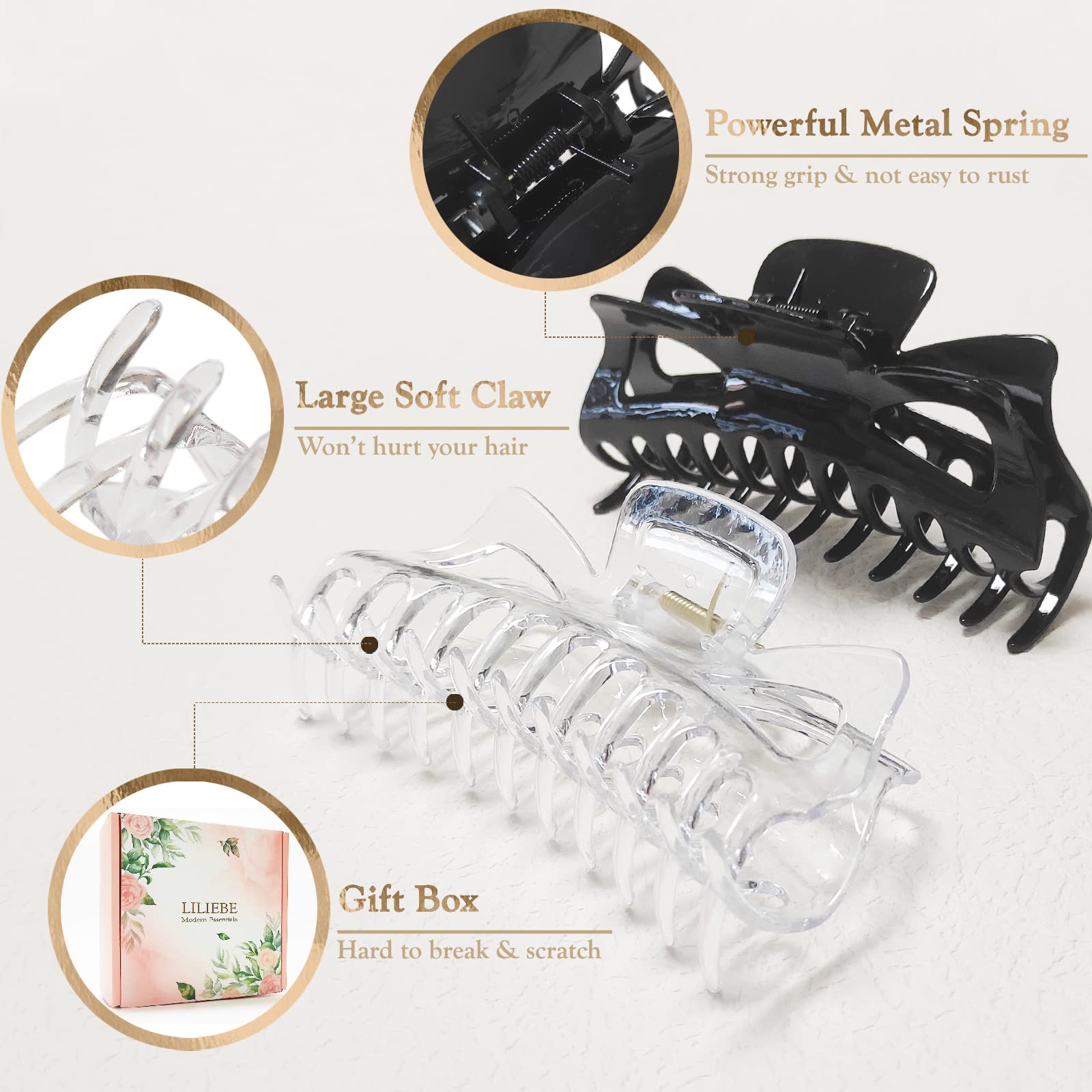 LILIEBE black 5-5-inch claw clip grips various hair textures firmly.
