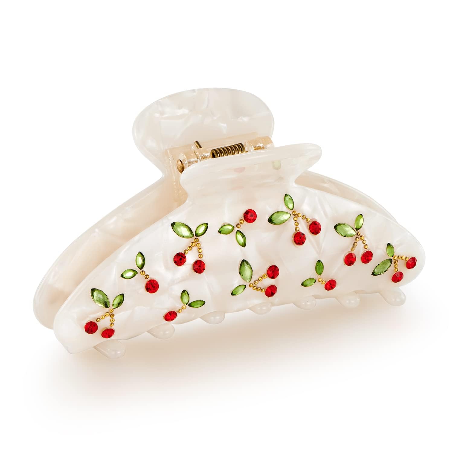 Pinzas acrílicas LILIE&WHITE con cereza roja y cristales de strass para brillo en el peinado