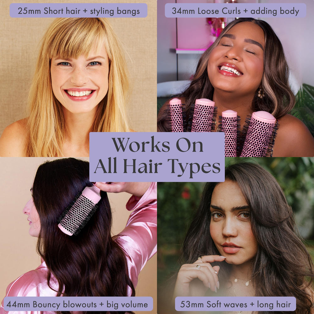 Lily England ceramic ionic technology pink brushes for balanced heat and shine.